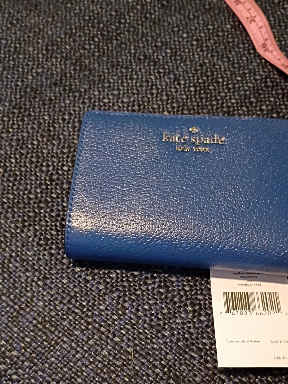 kate spade Blue Pebbled Leather Card Wallet with Gold Logo